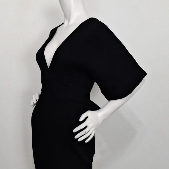 Topshop Black Ribbed Knit W/Open Back Bow Tie Midi Cocktail Dress Size US 6 - Picture 9 of 13